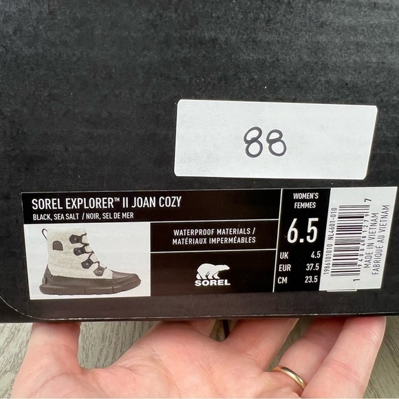 Sorel Explorer II Joan Cozy Leather Faux Shearling Boots 6.5 Black/Sea Salt $165 - Picture 10 of 10